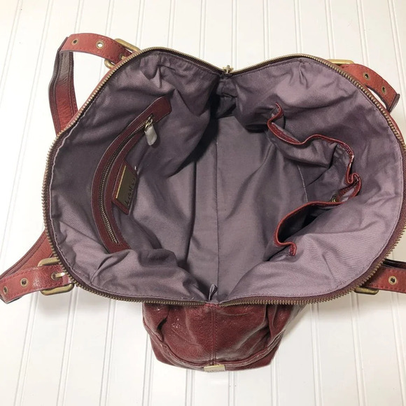 Kooba Dark Red Leather Studded Handbag Satchel Bag Purse Tote - Picture 3 of 6